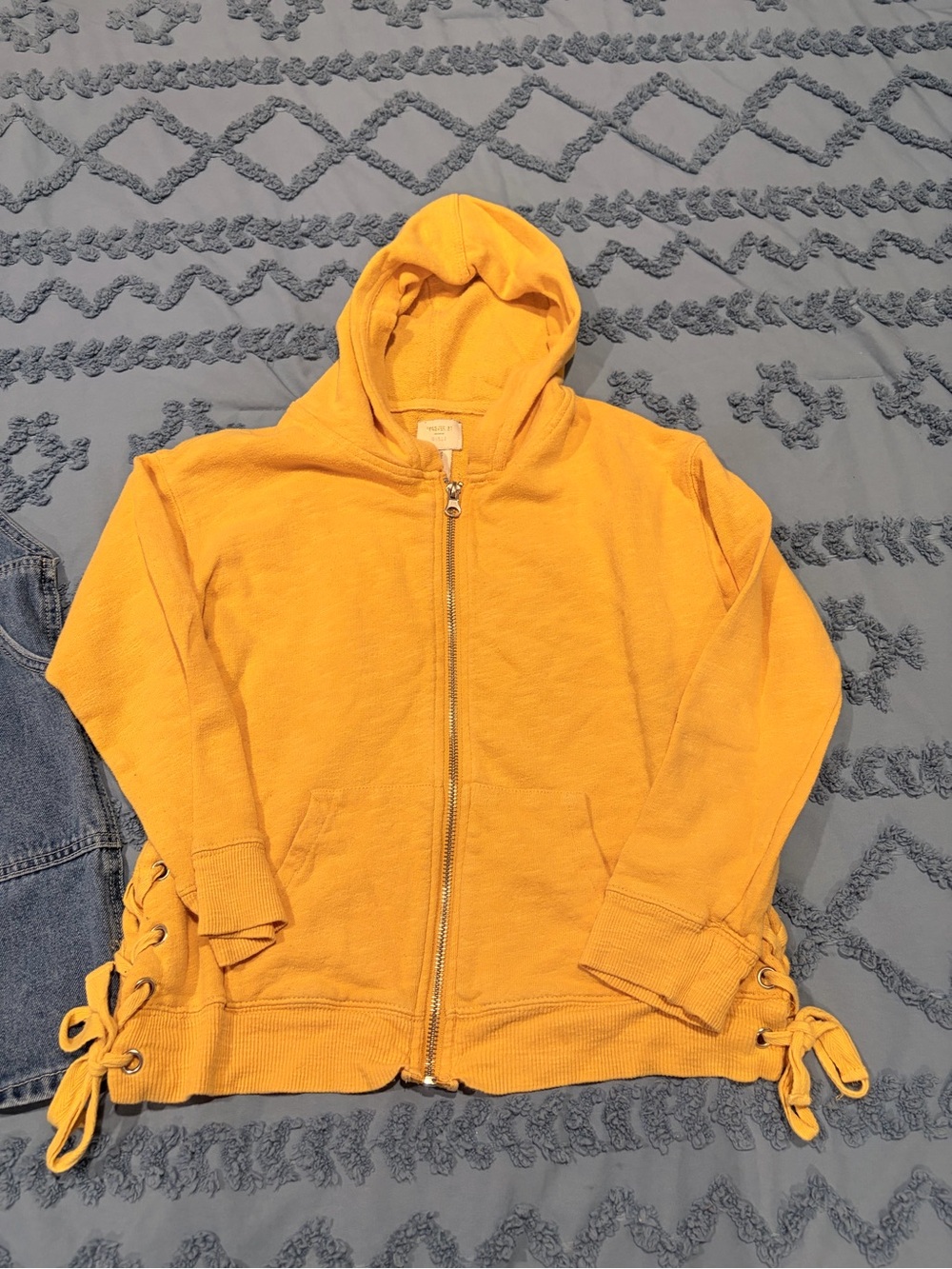 Yellow Zip Hoodie with Lace-Up Sleeves - Picture 2 of 7